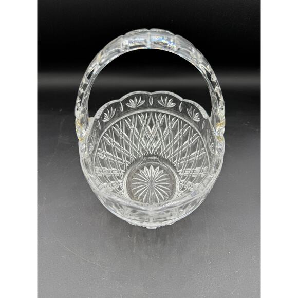 Vintage Lead Crystal Glass Basket w/ Scalloped Edge and Wide Handle-7” - Picture 4 of 9